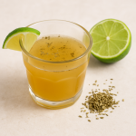 Lime-fennel bone broth shot in a glass.
