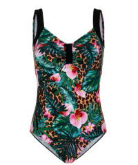 Badpak met contrastkleurige bandjes Maritim Zwart/Roze/Bruin