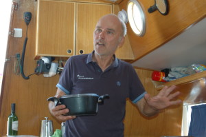 Peter Hoefnagels, the owner and skipper in the galley