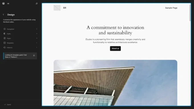 screenshot full site editor default WordPress theme