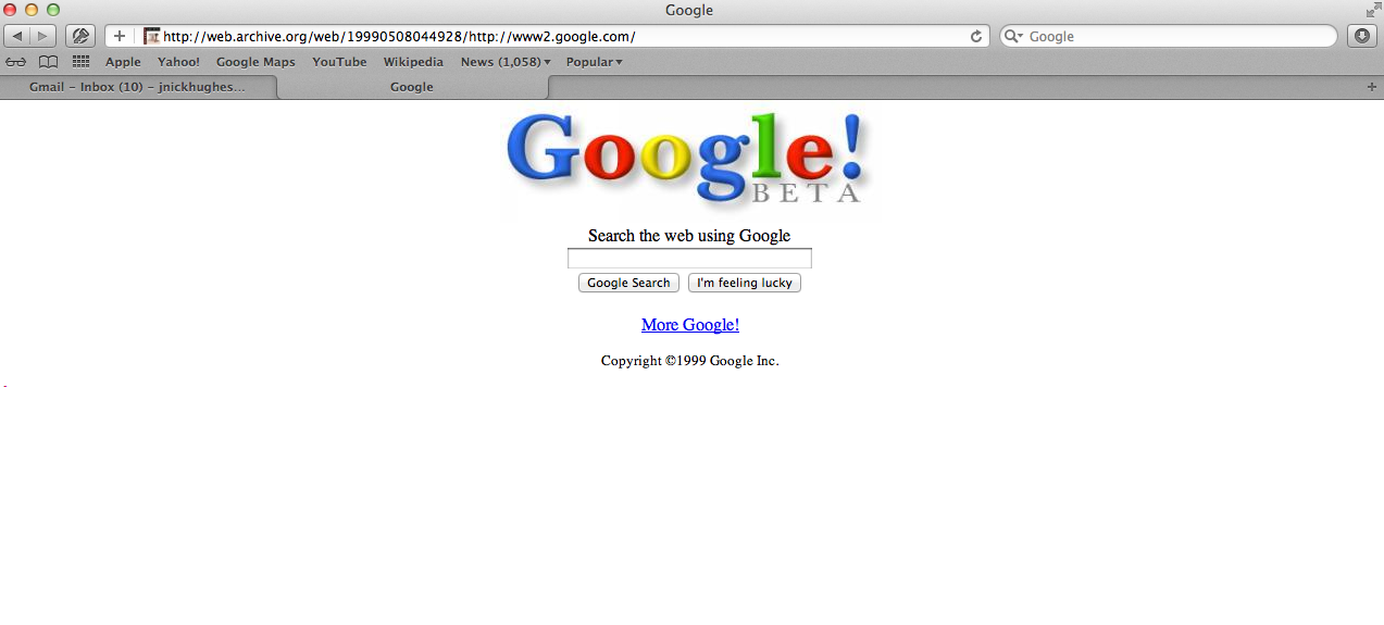 Google homepage in 1999
