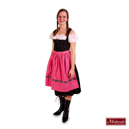 Zwarte Tiroler jurk roze schort