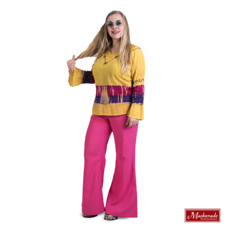 Gele hippie blouse met roze broek