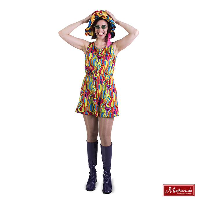 Multikleuren korte hippie jurk met print