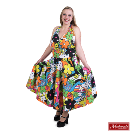 Multi Kleuren hippie jurk met bloemenprint