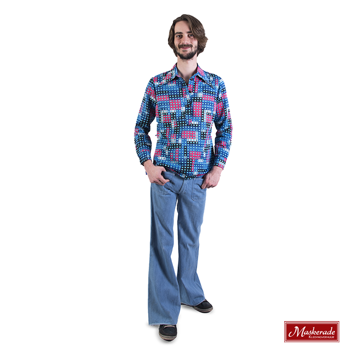 Blauw geprinte hippie blouse met spijkerbroek
