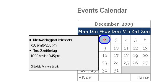WordPress Events Calendar Widget