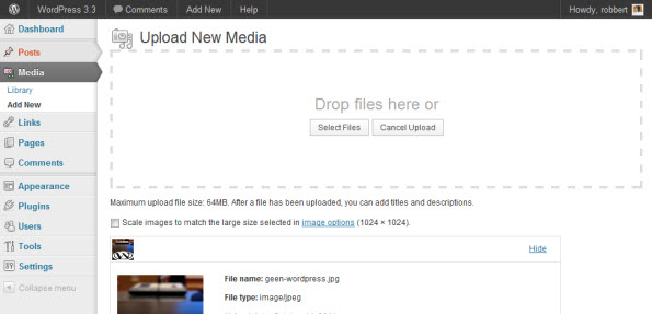 WordPress 3.3 Drag en drop media uploader