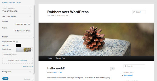 WordPress 3.4 theme customizer