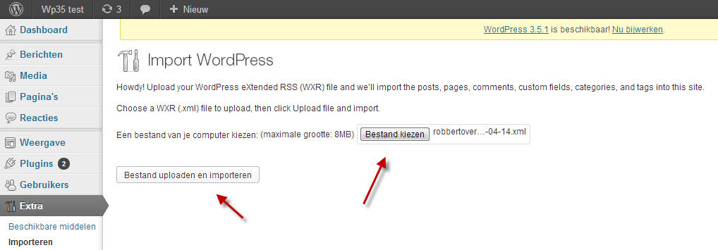 WordPress import uitvoeren