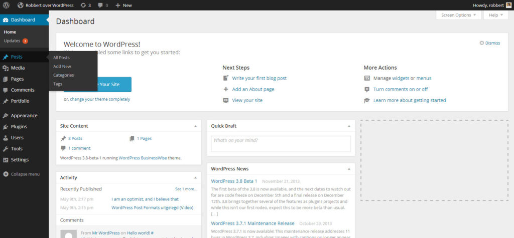 WordPress 3.8 Admin Interface