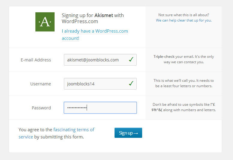 WordPress Akismet account maken