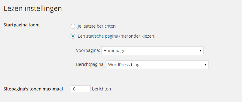 WordPress homepage instellen