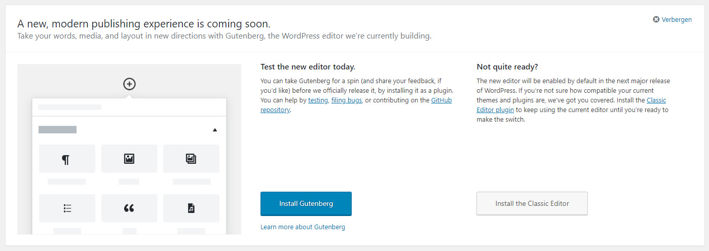 Gutenberg editor in WordPress 4.9.8