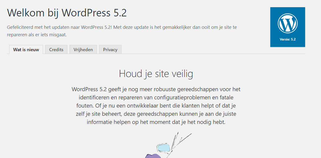 wordpress 5.2 update gelukt