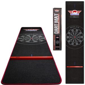 Bulls carpet dartmat van 300 x 60 cm in zwart met rood en een vaste oche