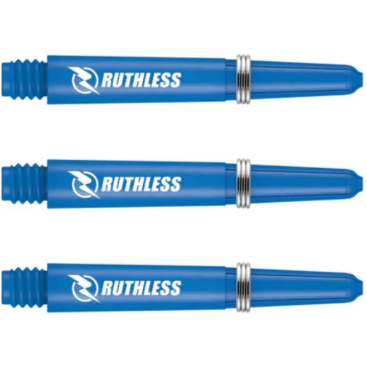 Korte blauwe Zwarte medium Ruthless deflectagrip dart shafts met shaft rings