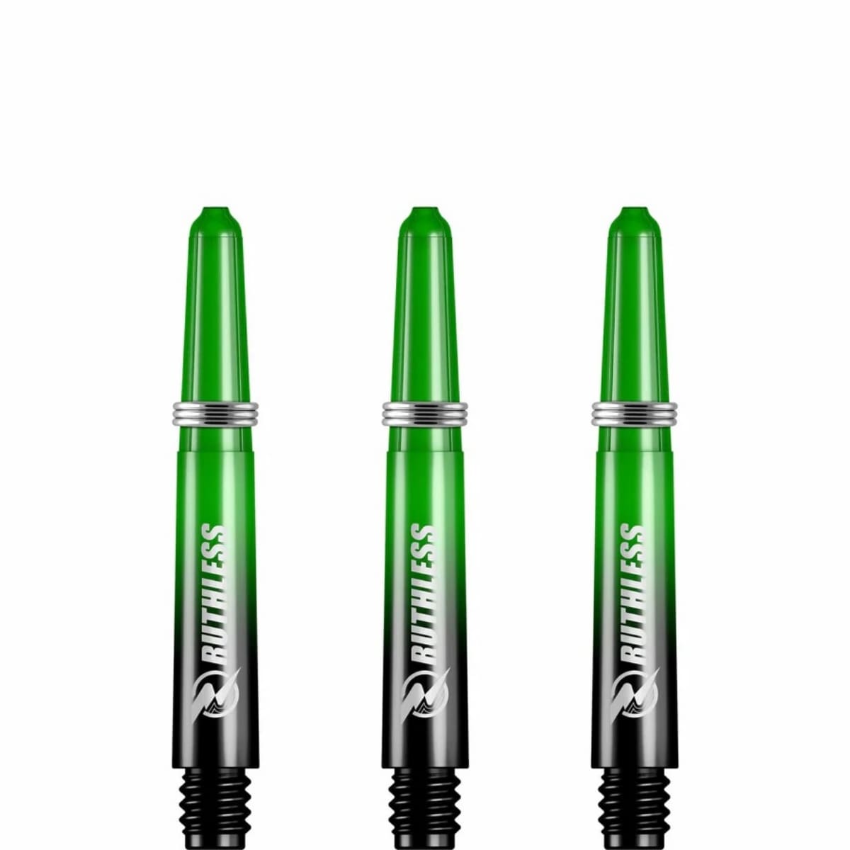 Korte groene Ruthless two tone deflectagrip dart shafts met shaft rings