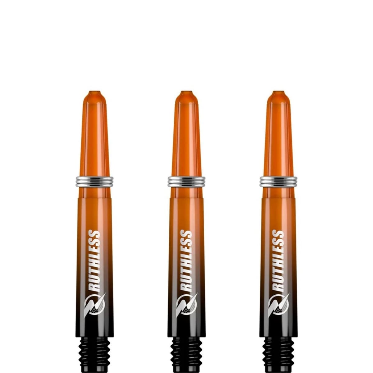 Korte oranje Ruthless two tone deflectagrip dart shafts met shaft rings