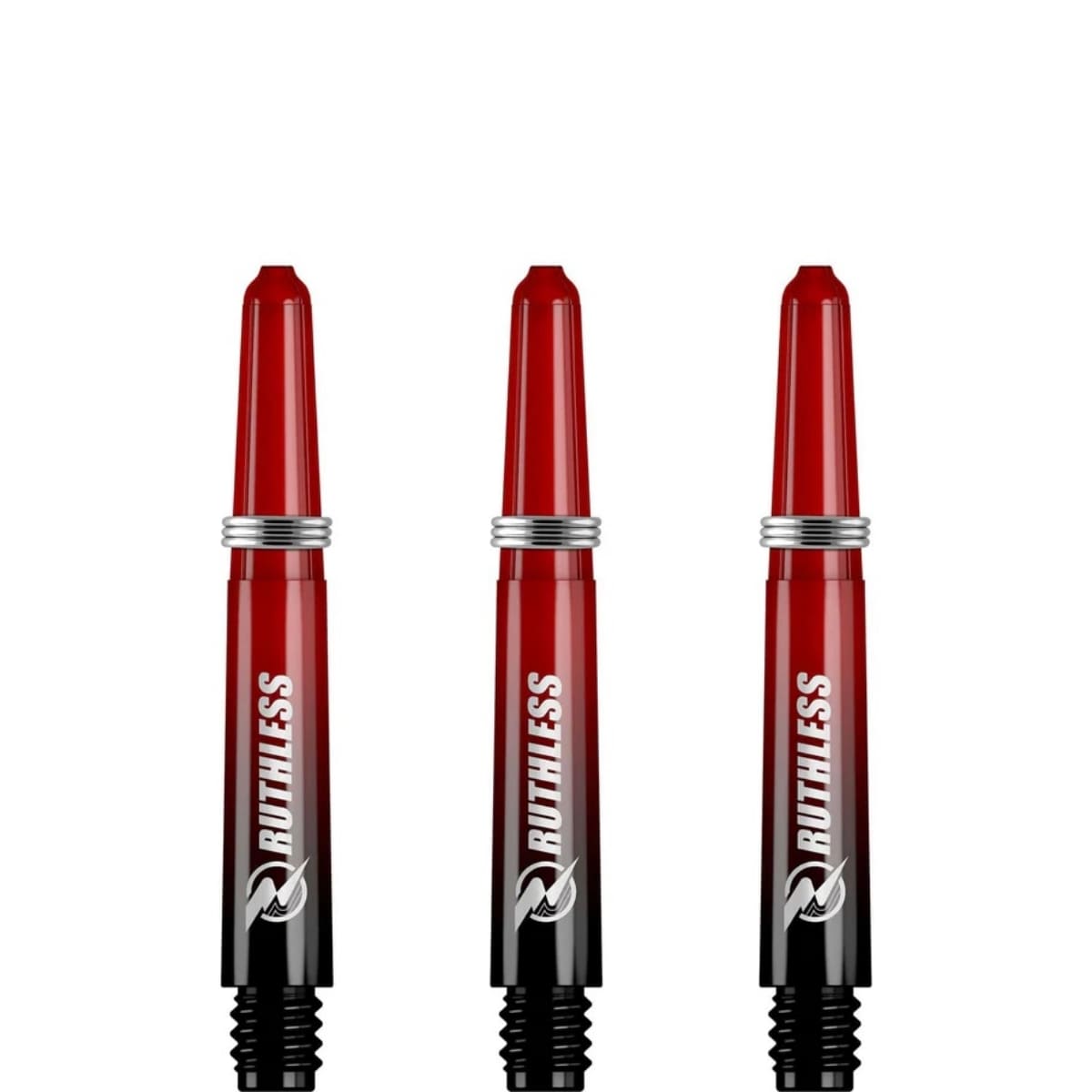 Korte rode Ruthless two tone deflectagrip dart shafts met shaft rings