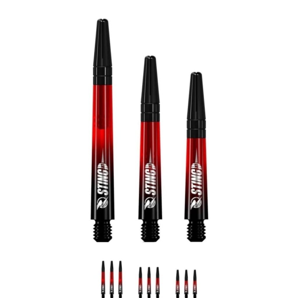 Rode Ruthless Sting XT dart shafts met zwarte aluminium top