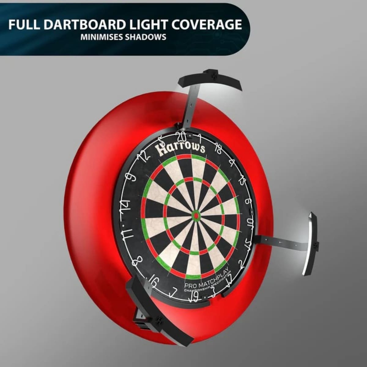 Het heldere licht van de Trilight schijnt perfect op het dartbord