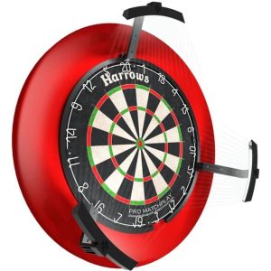 Zij aanzicht van de Harrows trilight dartbord verlichting