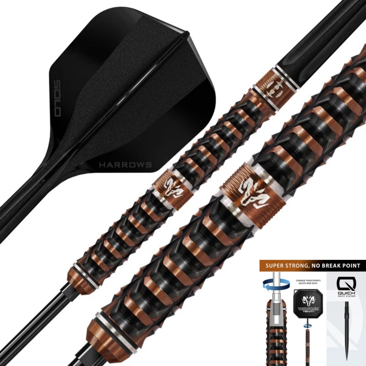 Gedetailleerde weergave van de 97% tungsten barrel van de Harrows Wolfram Trinity met micro-grip en titaniumnitride coating.