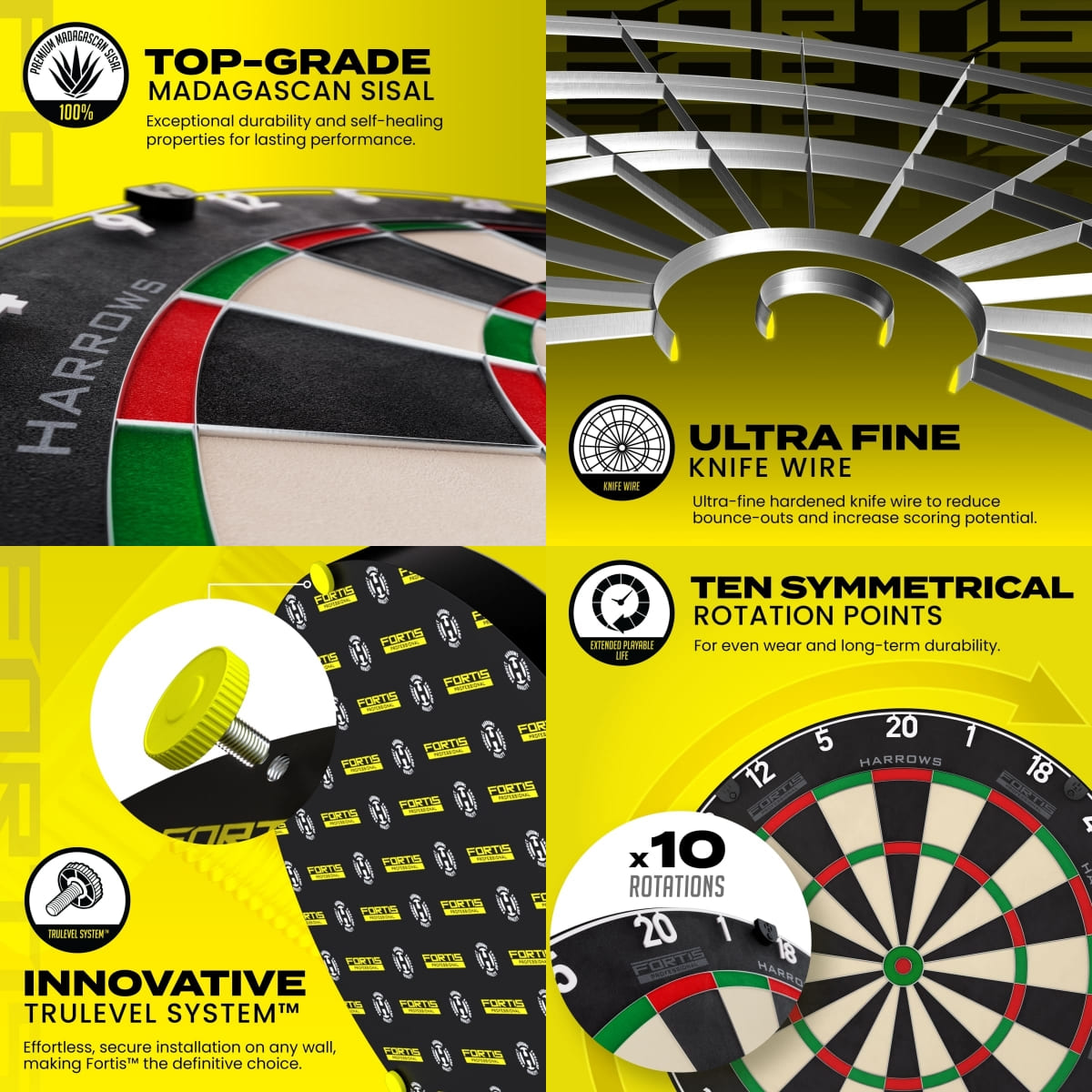 De professionele eigenschappen van het Harrows Fortis dartbord