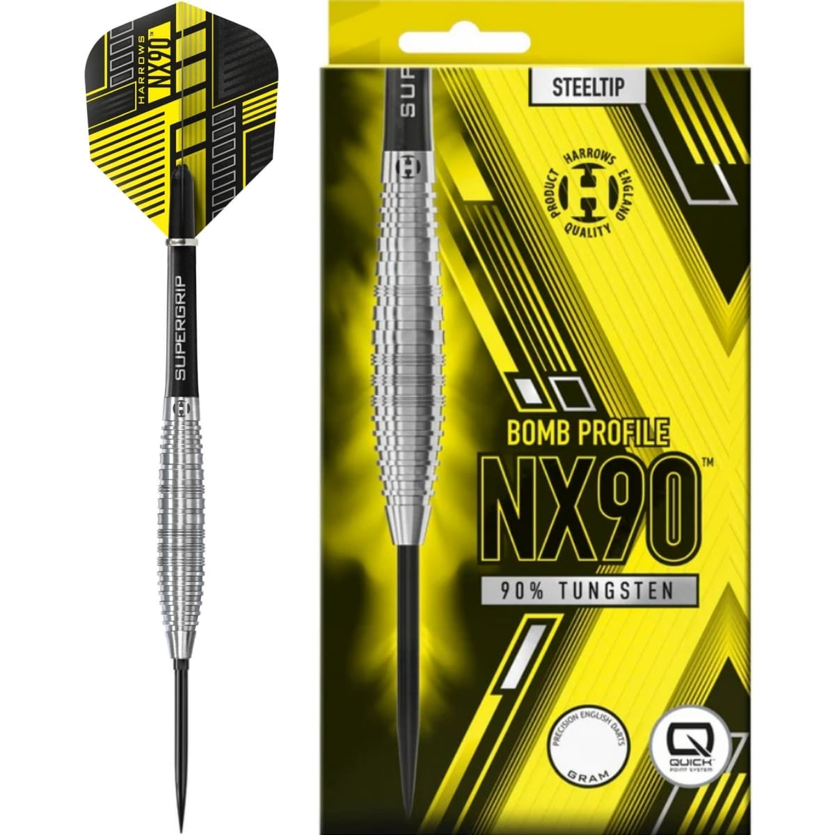 Set van 3 Harrows NX90 Bomb Quick Point 90% Dartpijlen