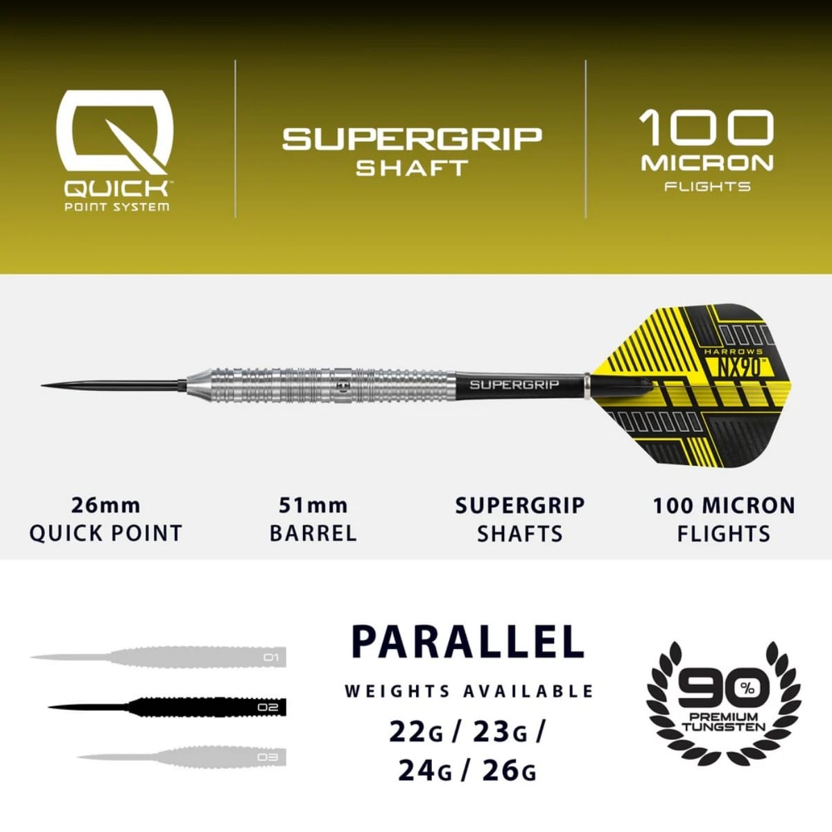 Alle details van de Harrows NX90 parallel quick point dartpijlen