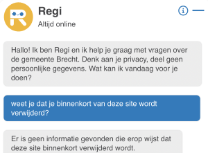 De Vlaamse gemeente Brecht neemt afscheid van chatbot Regi. De chatbot was sinds 2024 actief op de gemeentelijke website, maar voldoet niet.
