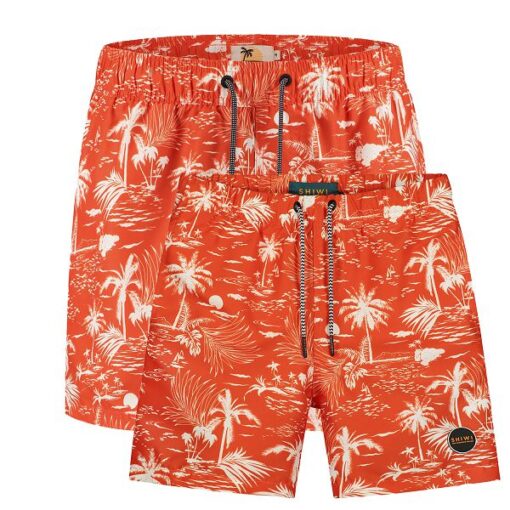matchende vader zoon combinatie zwembroeken van Shiwi Kauai Sunset Red